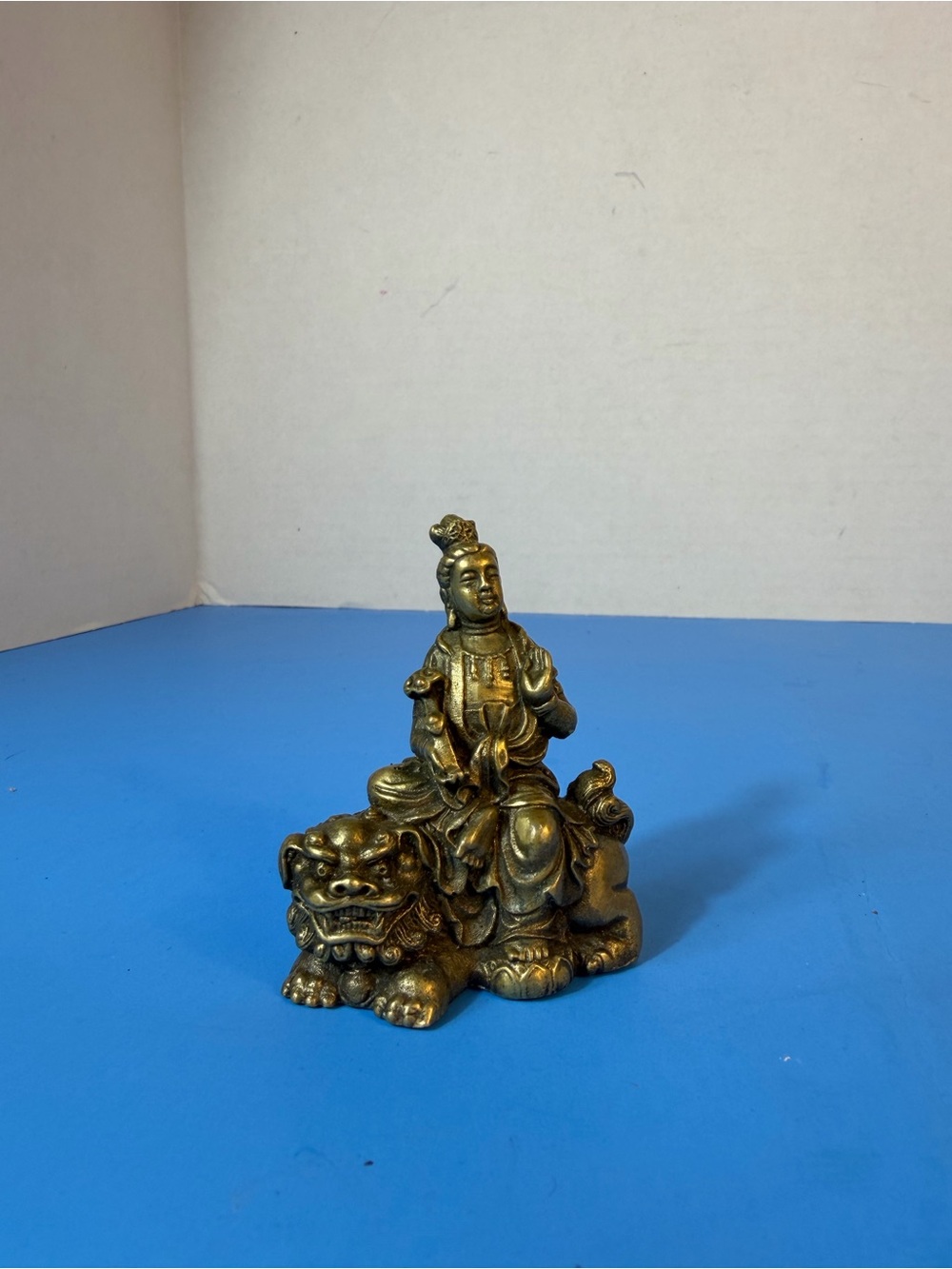 Brass-Style Guardian Statue in Gold Tone